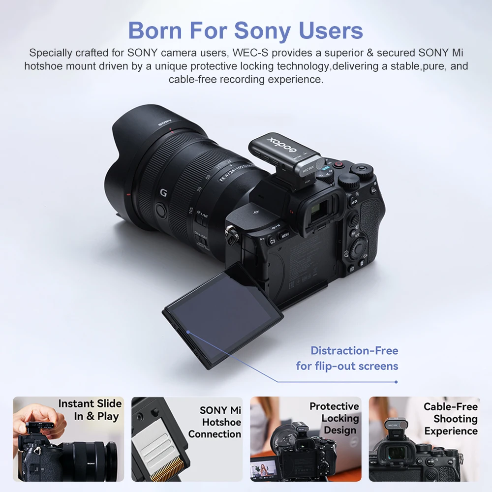 GODOX ใหม่ WEC-S ไมโครโฟนสายคล้องคอไร้สายเฉพาะสำหรับ Sony Live Streaming บันทึกเสียงรบกวนรองเท้าร้อนไมโครโฟนวิทยุ