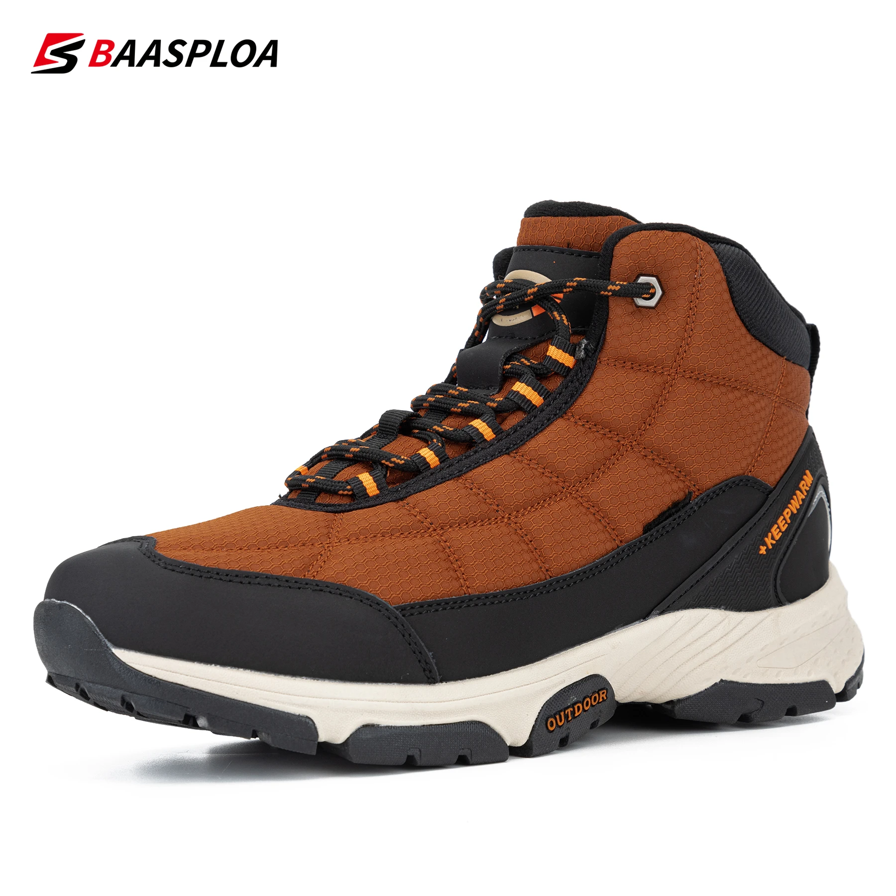 Baasploa 2023 New Men\'s Leather Cotton Shoes Waterproof Boots Travel Hiking Shoes Warm Winter Sneakers Casual Walking Shoes