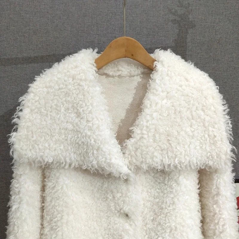 2025 겨울 신상 순수 양털 숏 코트 (큰 칼라 여성용/소녀용 양털 따뜻한 재킷 JT517)