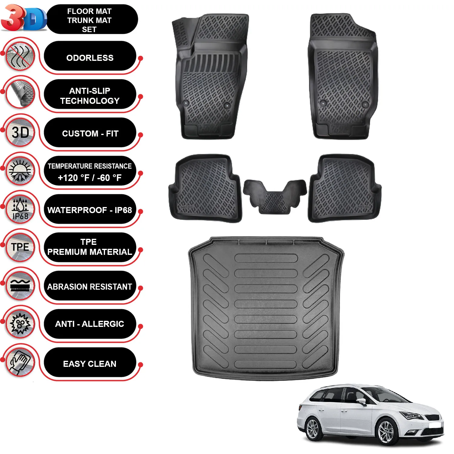 Seat Ibiza Sport Tourer - (2008-2017) - Floor Mats + Cargo Trunk Liner - SET