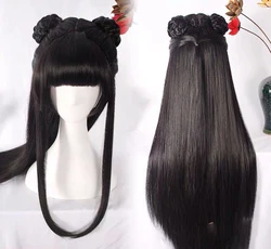 Anime Cosplay Hanfu Wigs Women Black Ancient Chinese Hanfu Wigs Headgear Accessories Hanfu Long Straight Wigs For Women