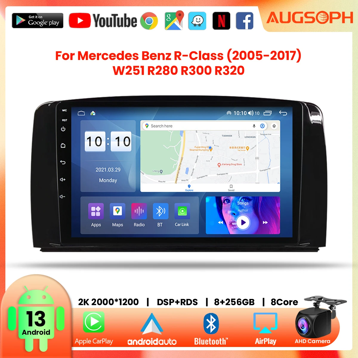 

Android 13 Car Radio for Mercedes Benz R-Class 2005-2017, 9inch 2K Multimedia Player with 4G Car Carplay & 2Din GPS