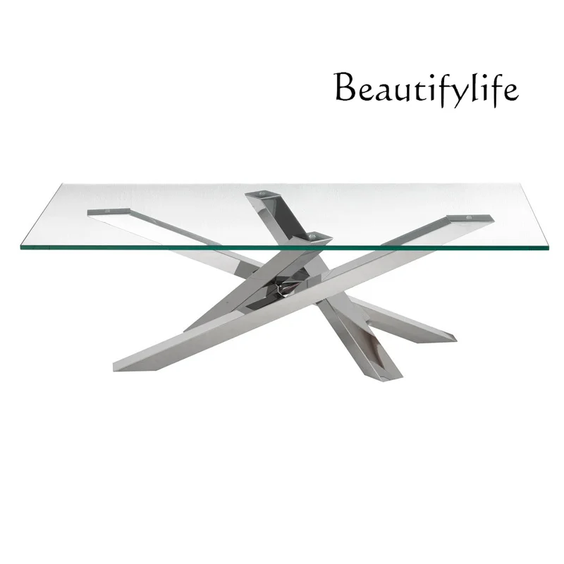 Nordic Modern Light Luxury Art Steel Frame Glass Reception Table Italian Minimalist Coffee Table Tea Table