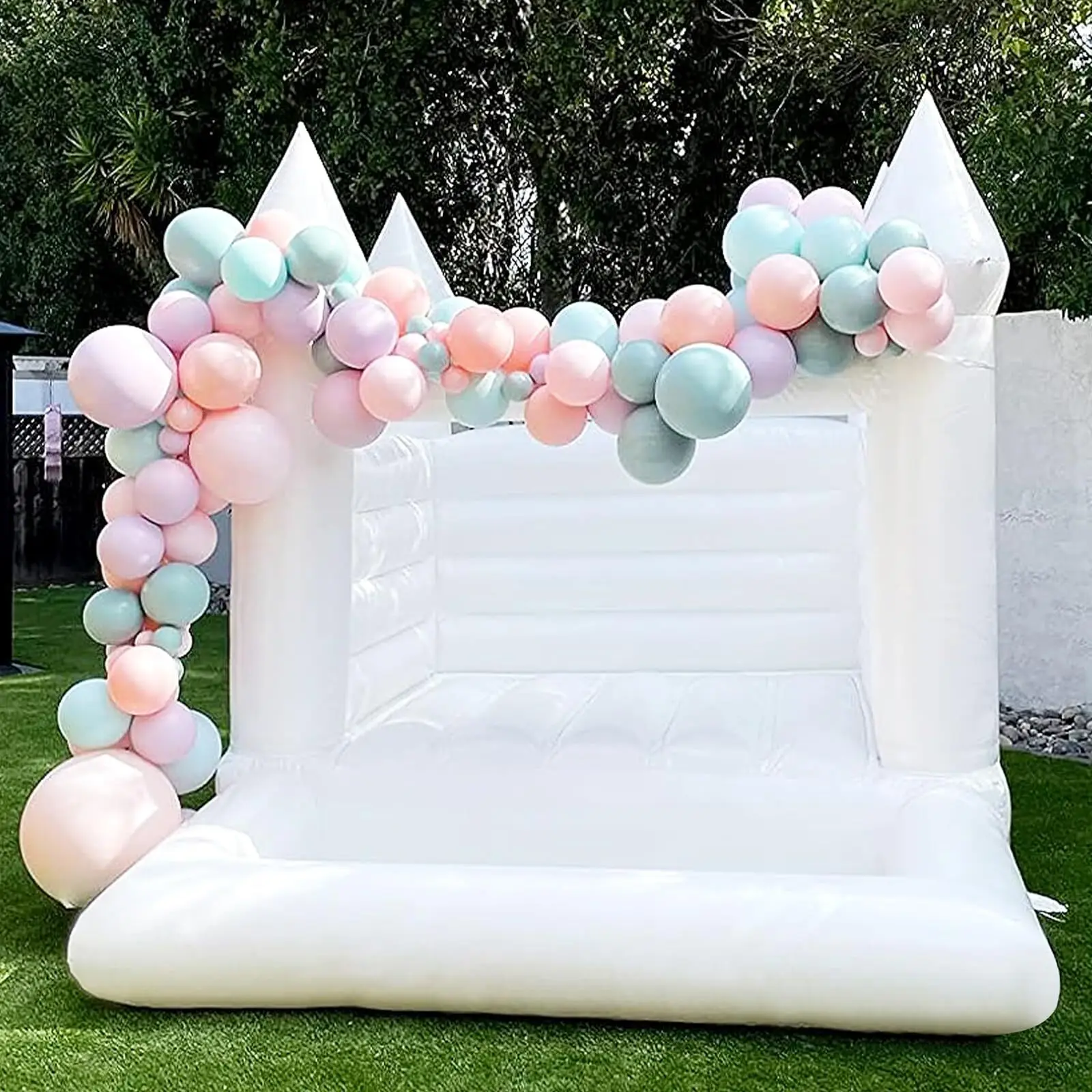 WARSUN Iatable White Bounce House 10X8x8ft Blower 100% PVC Jumper With Pool & D-Rings Decorate Bouncy Castle Jumping Bed For