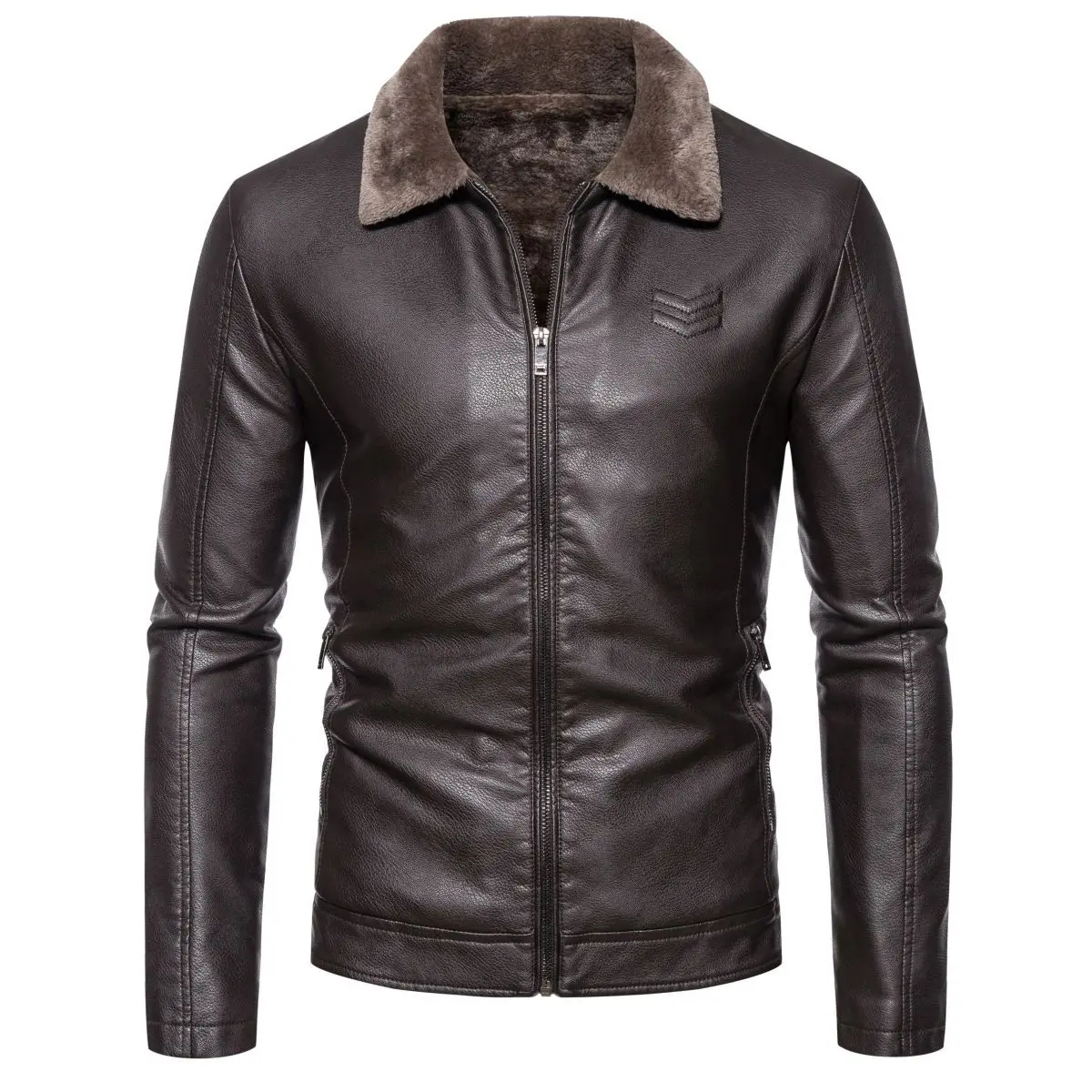 

Men's Business Leather Jacket Autumn/Winter New Plush Leather Jacket Men's Large Slim Fit Collar Leather Jacket M-5XL