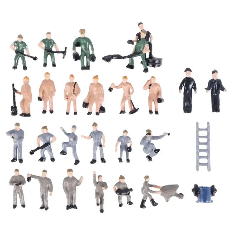 B78B-125Pcs 1:87 Figurines Painted Figures Miniatures Of Railway Workers With Bucket And Ladder