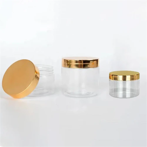 Imagen 2 del producto 12x botella vacía de plástico recargable con tapa dorada, Mini macetas transparentes para crema facial, tarro de maquillaje cosmético, botellas de muestra transparentes de 50-250ml