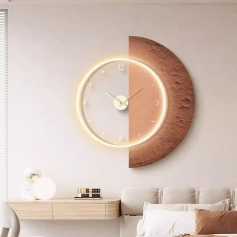 Modern LED Wall Clocks Simple Luxury Creative Living Room Wall Clocks Aesthetic Half Moon Moulding Silence Home Decoration