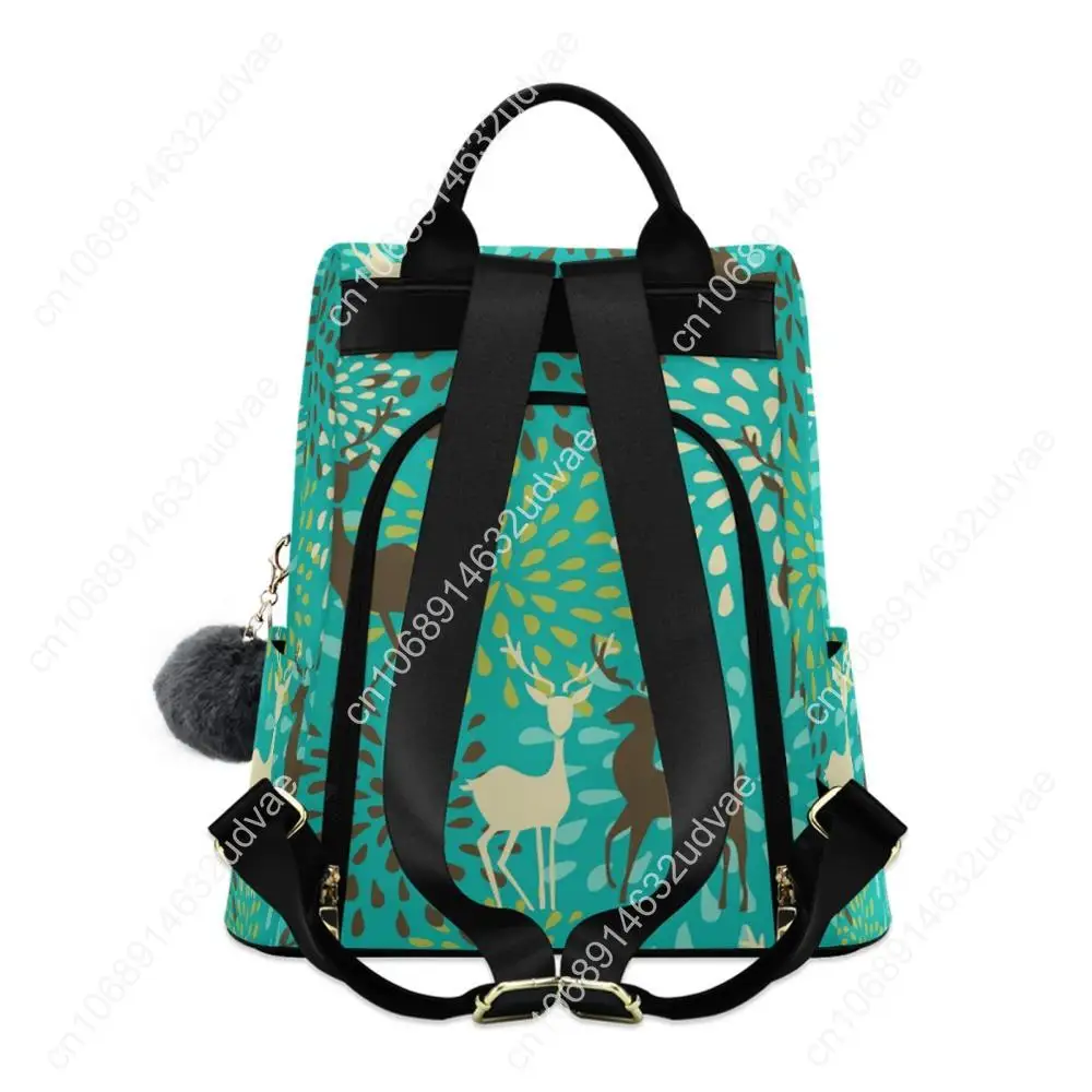 Preppy Style Soft Fabric Green Backpack Female Christmas Deer Design Shoulder School Backpack For Teenage Girl School Bags Women