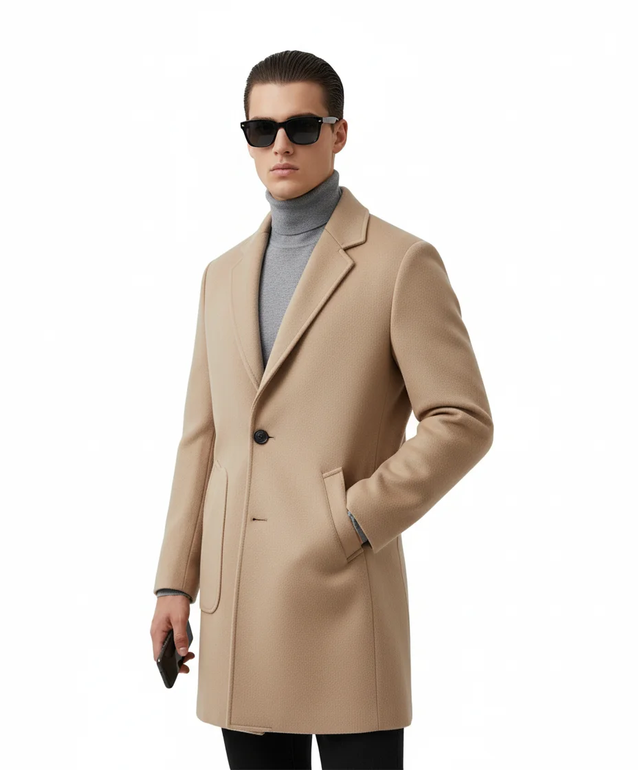 

Fineryclothes Мужское классическое длинное двустороннее шерстяное пальто