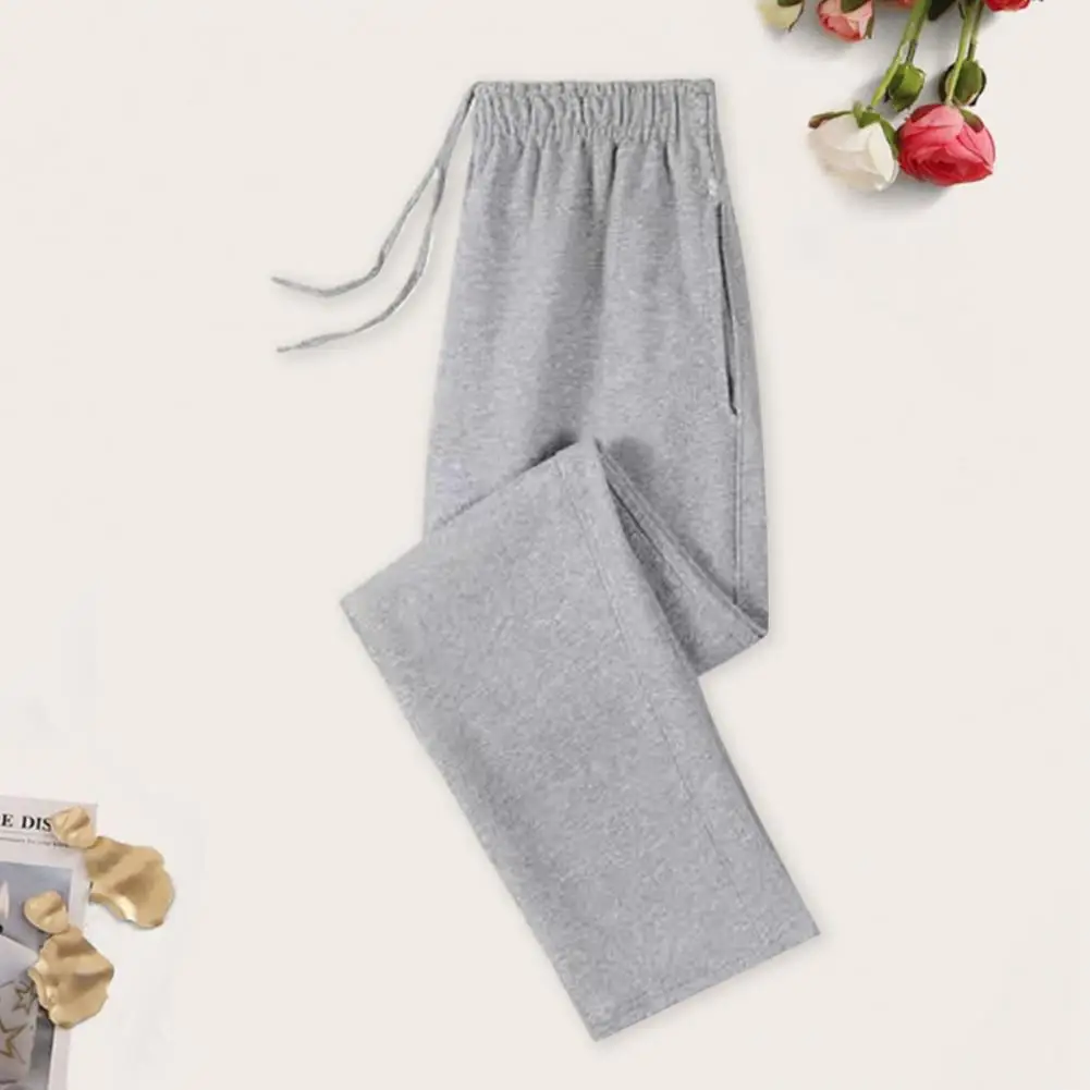 

Zippered Pocket Pants Men's Elastic Drawstring Waist Wide Leg Pants Simple Style Casual Trousers with Pockets for Comfortable