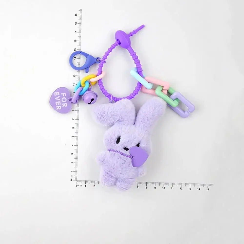 LLavero de conejo de peluche de algodón PP, juguetes de peluche esponjosos, colgante de colección de dibujos animados, llavero de corazón de conejo, regalo para niños