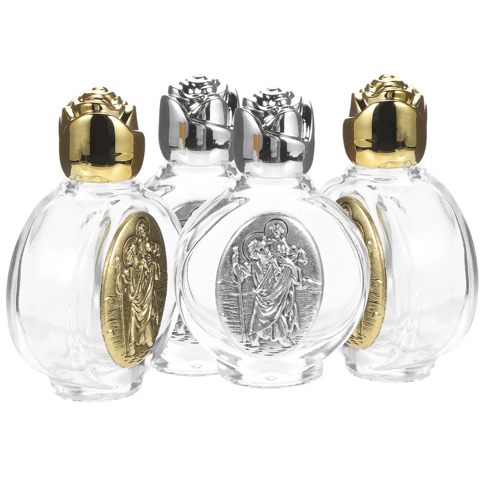 4Pcs Tiny Holy Water Flask Empty Glass Bottle Portable Leakproof Safety Lid for Baptism Wedding Home Decor Refillable Sacred