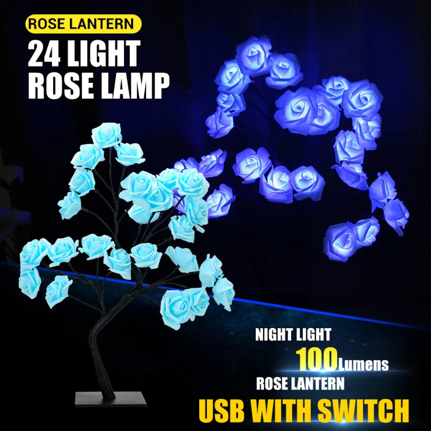 24 LED Table Lamp Rose Flower Tree USB Plug Night Lights Christmas Decoration Gift   Room Rose Flower Lighting  Decor