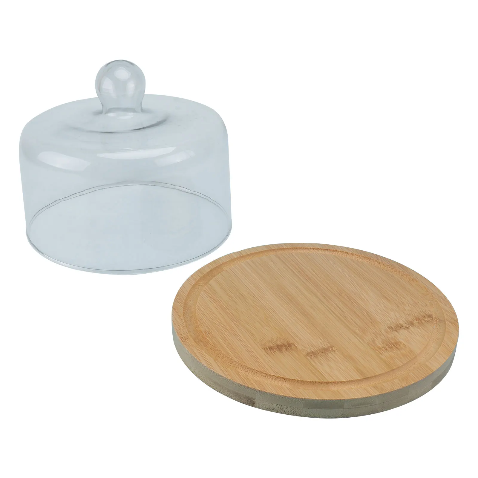 

1Pcs Rotating Cake Tray Wood with Glass Cover Sturdy Dessert Snack Plate Practical Pastry Display Household Bread Serving Stand