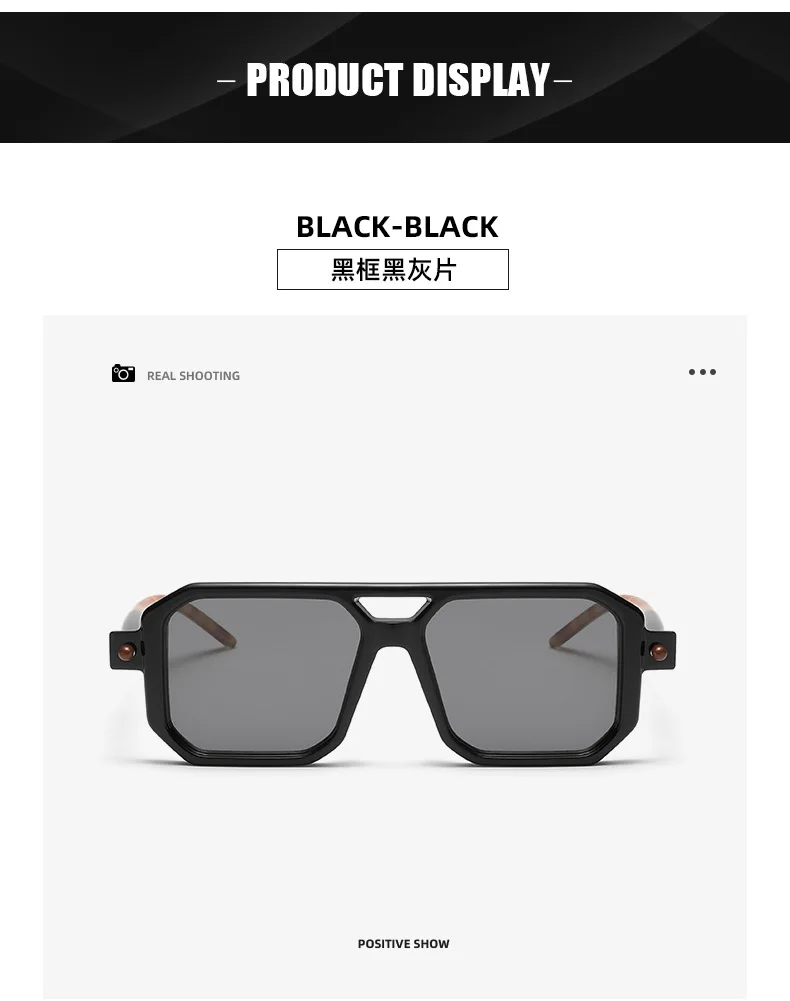 Neue modische quadratische Sonnenbrille für Damen und Herren, Vintage-Markendesigner, Punk-Sonnenbrille, klare Gläser, Spiegelbrille – Detail 30