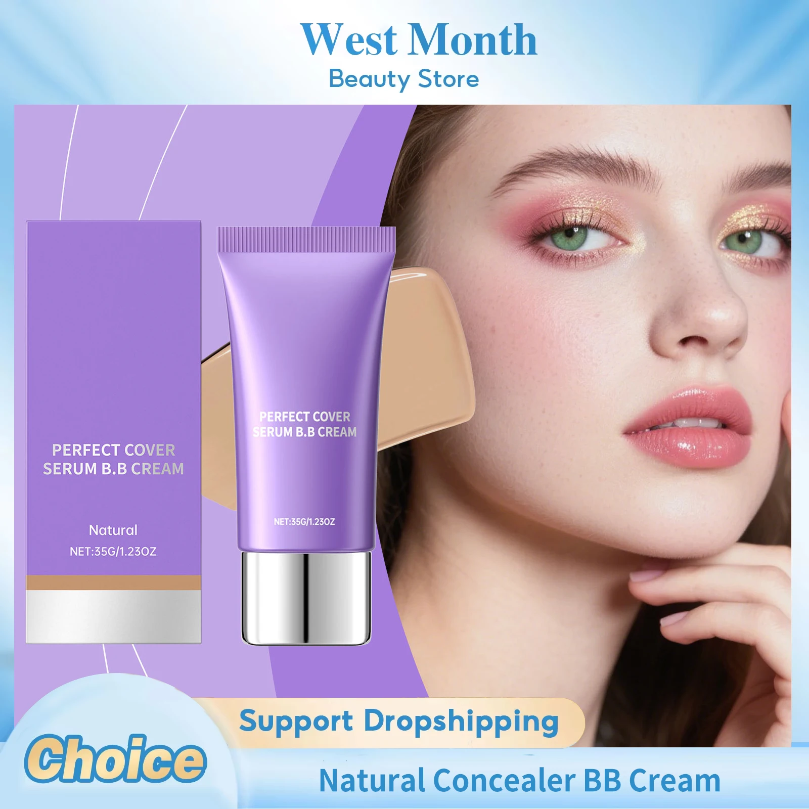 Crema BB Correctora Natural, Hidratante, Iluminadora, Unifica el Tono de la Piel, Corrige el Color, Resistente al Agua, Base de Cobertura Total