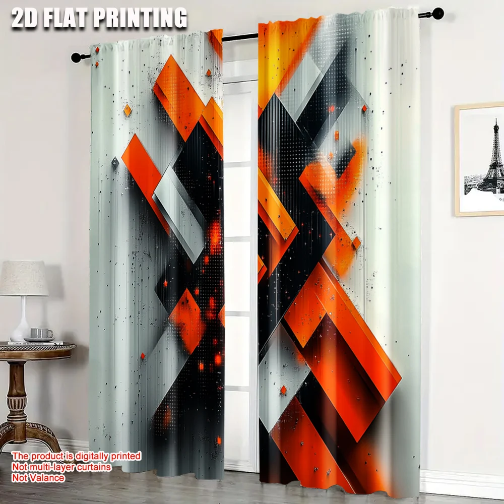 

2pcs, Curtain Fabric 2D print Geometric orange Durable Polyester (without rod) Home Decor Ldeal for Bedroom and Various Room