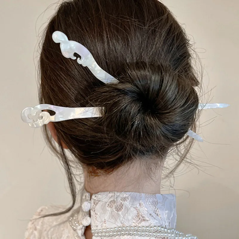 New Ancient Style Ivory Acetic Acid Acrylic Hair Stick Women Fantasy Totem Ponytail Clip Elegant Bun Holder Girls Simple Hairpin