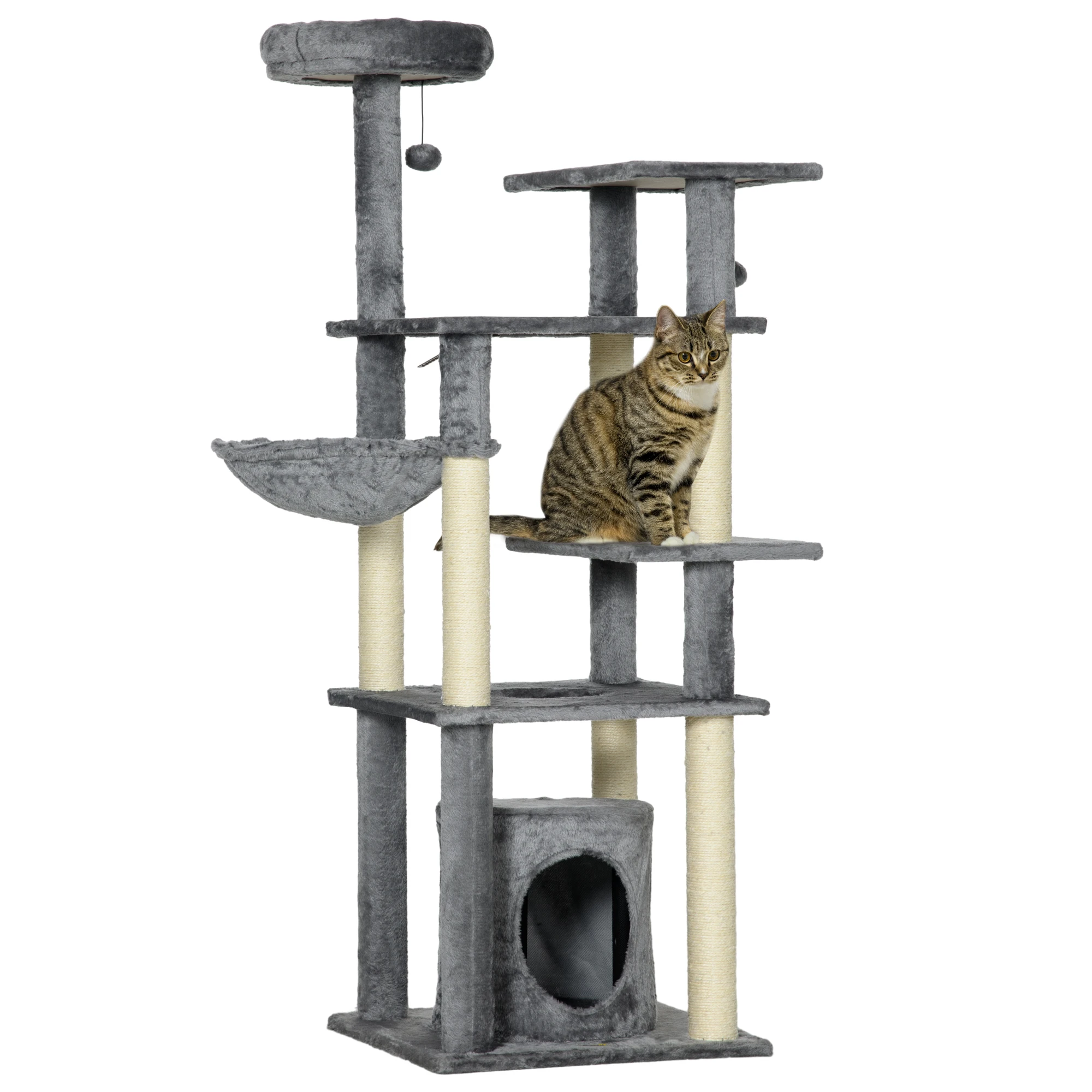 PawHut big 144 cm cat scraper tree with poles 49x49x144 cm Gray