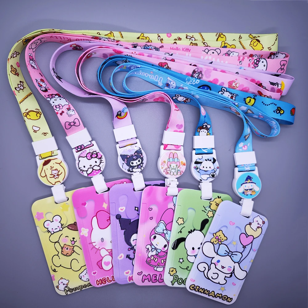 Cartoon Easy to Pull Buckle Telescopic Lanyard Sanrio Student Bus Transfer Card School Card  Kindergarten Citizen Card Set