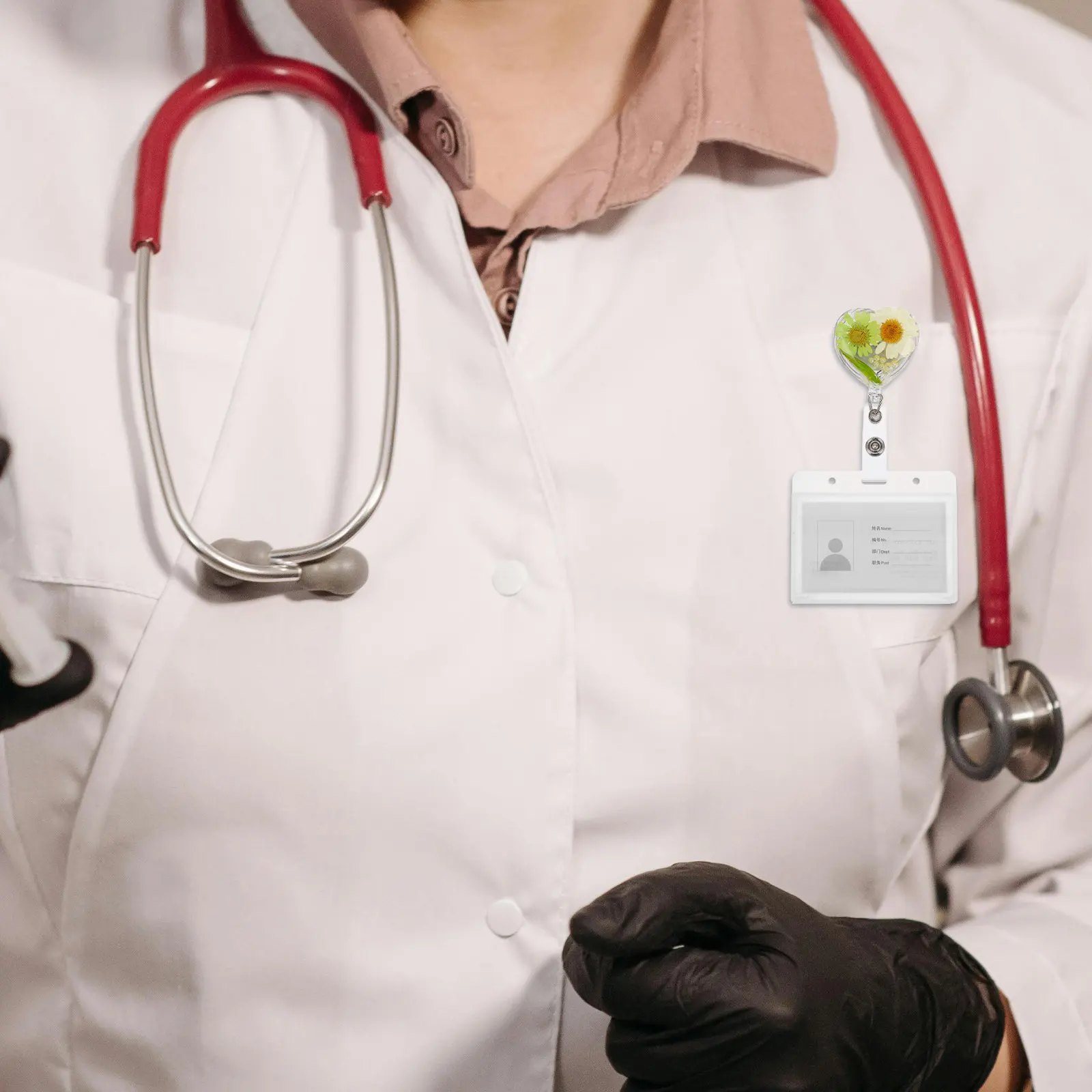 

Retractable Id Badge Holder Floral Design Resin Name Tag Clip for Nurses Doctors Teachers Office Workers Swivel Attachment