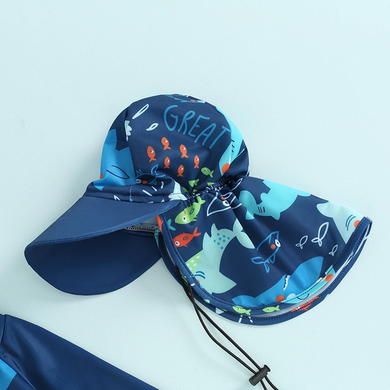 Toddler Baby Boys Swimsuit 3Pcs Set Rash Guard Swimsuit Shark Print Long Sleeve Bathing Cute Summer Suit Swimwear Hat