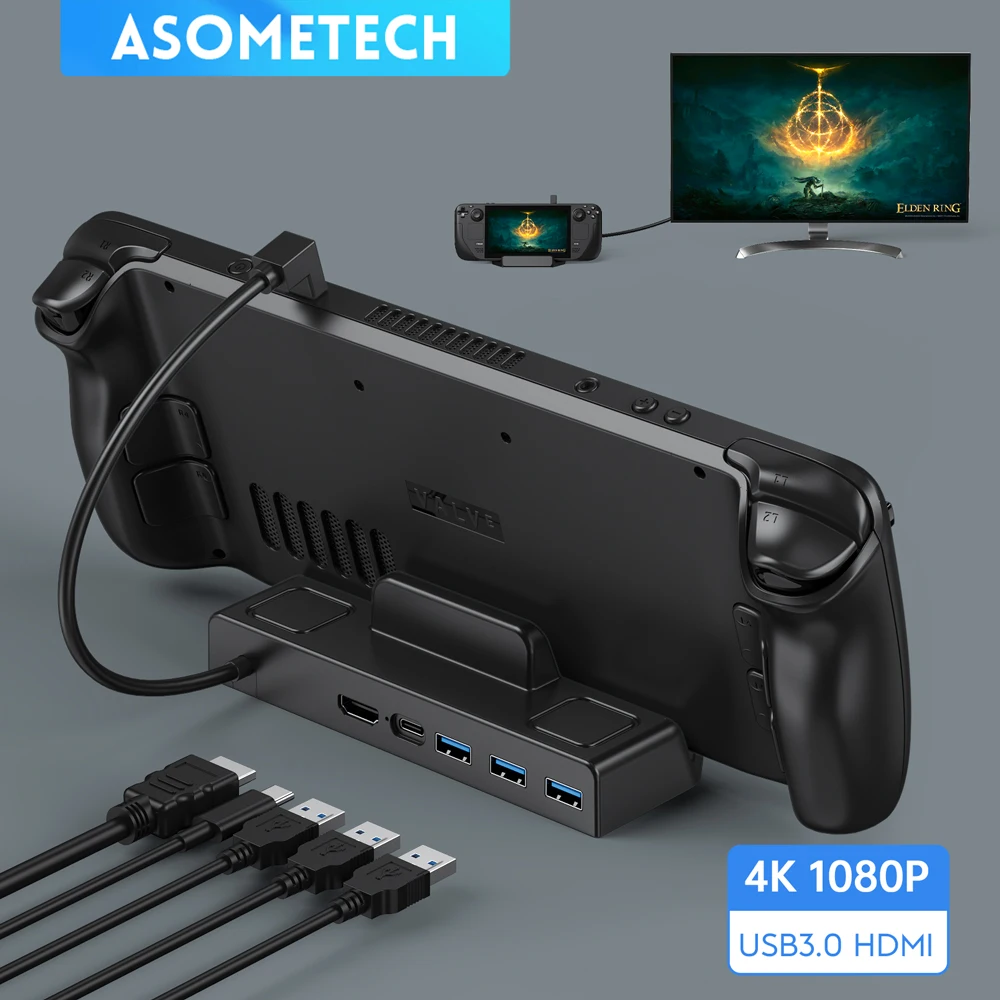 Steam Deck Docking Station TV Base Stand Hub Holder Dock USB C to RJ45 Ethernet 4K 60HZ HDMI-compatible Steam Deck Dock Console