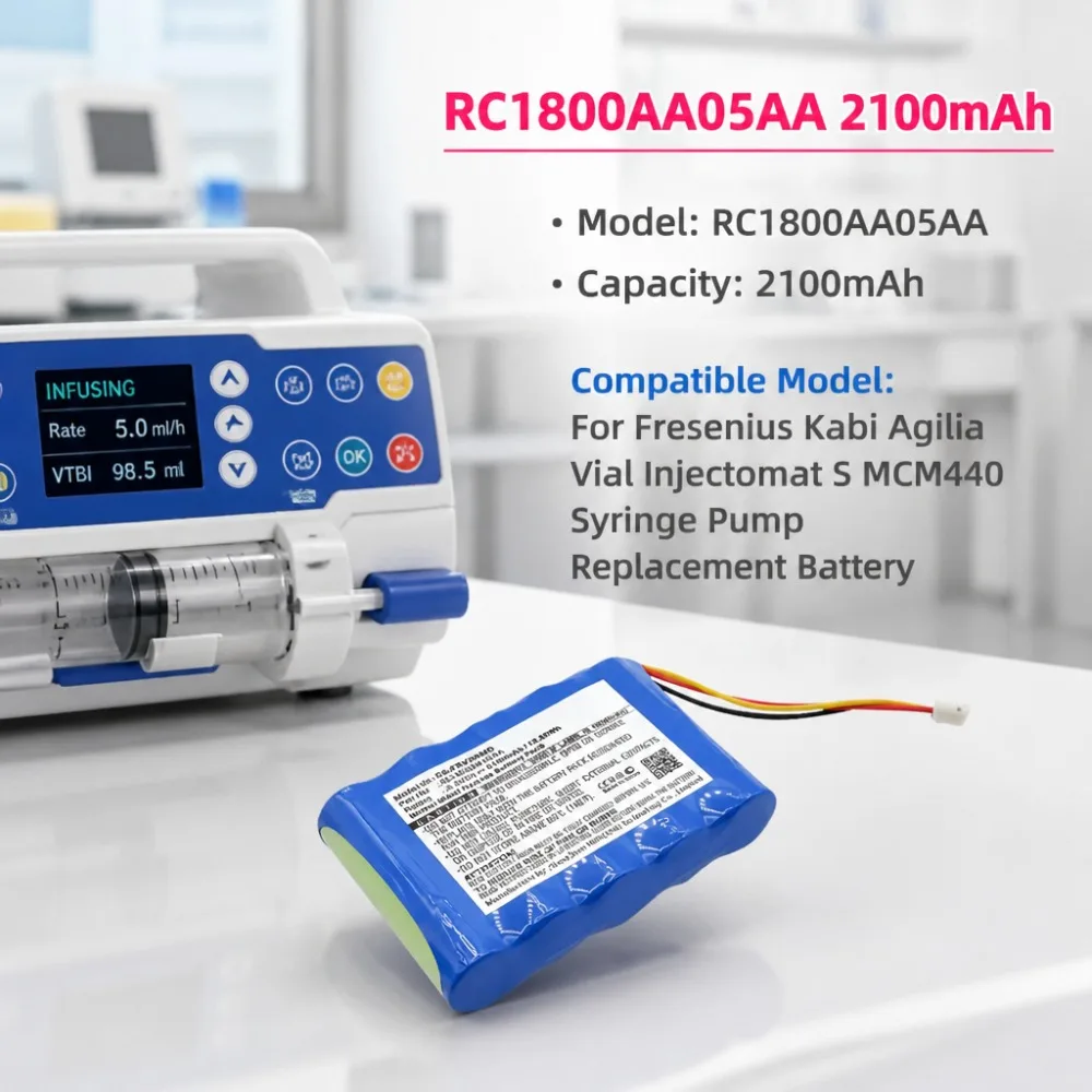 RC1800AA05AA 6V 2100mAh Ni-MH Rechargeable Battery Compatible With Fresenius Kabi Agilia Vial Injectomat S MCM440 Syringe Pump