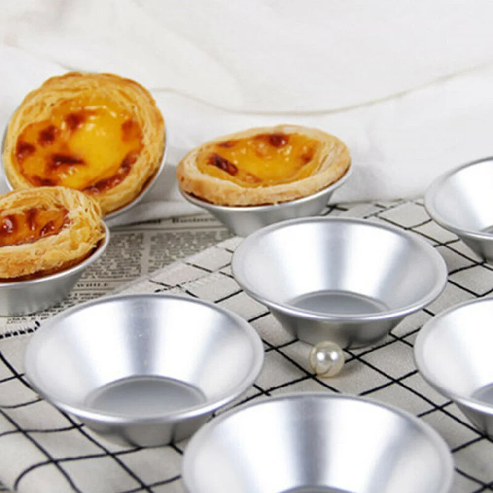 10Pcs Reusable Aluminum Alloy Egg Tart Mold Baking Accessories Cookie Pudding Mould Mooncake Mold Baking Tools