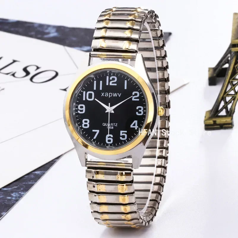 Fashion Women Men Watch Flexible Elastic Band Quartz Wrist Watch Black Dial Steel Strap Couple Watch Gift