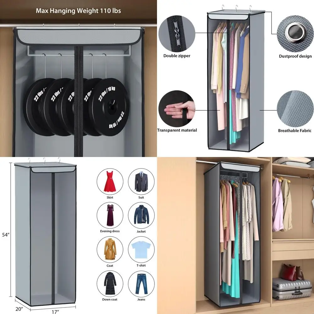 

2-Pack Premium Hanging Garment Bags for Large Clothes Storage with Clear Window, Ideal for Suits, Coats, and Dresses, 54 Length