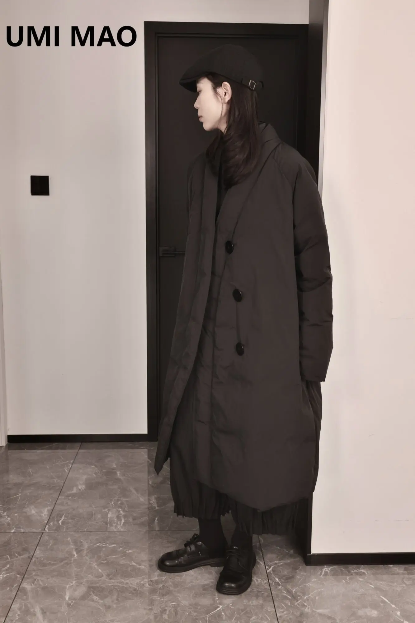 

UMI MAO Yamamoto Dark 90 White Duck Down Jacket Women's Mid-Length Down Jacket Thickened And Warm Coat Femme Y2K