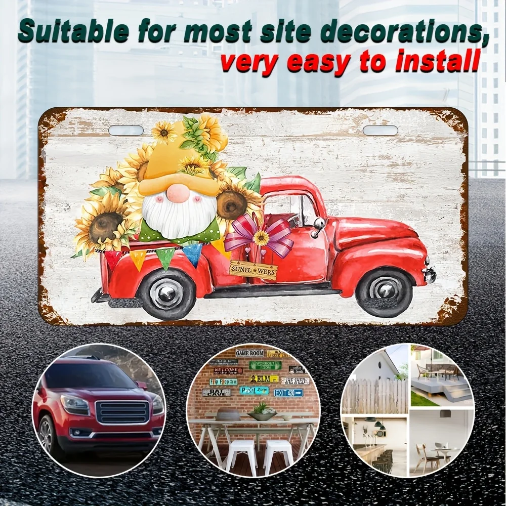 

Vintage Aluminum Wall Art - "Happy Birthday" Truck with Sunflowers & Ribbons, 30.48x15.24 cm, Easy to Install, Perfect for Home,