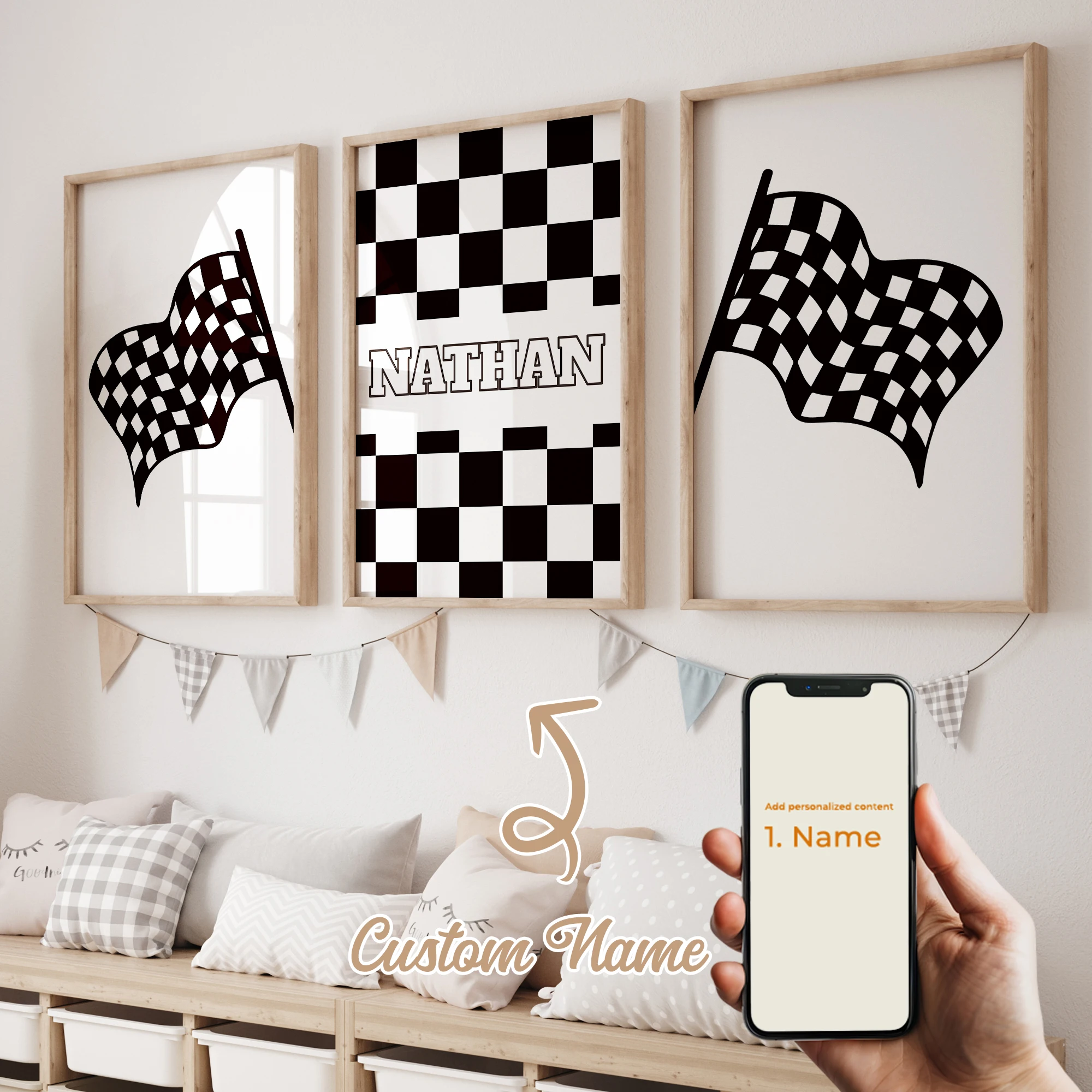 

3pcs/Set Custom Racing Car Name Wall Art Race Cars Print Picture Poster Canvas For Living Room Boys Playroom Room Home Decor