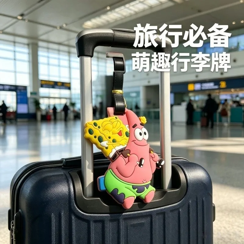 Cute Anime SpongeBob & Patrick Star PVC Luggage Tag for Suitcase Travel with Anti-lost Durable Label Collectible Figures Toys