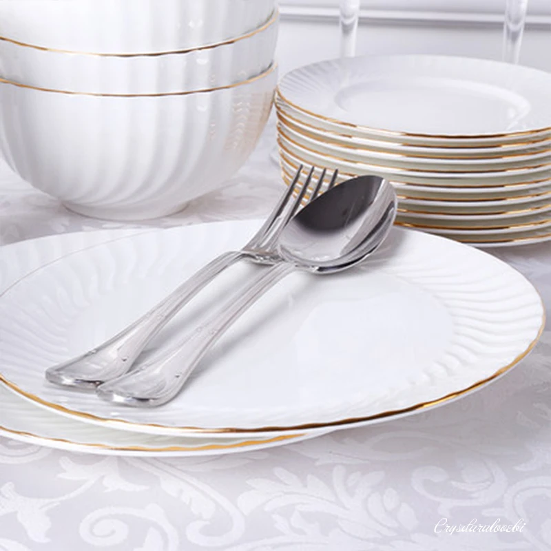 Dish And Plates Bone china Dinner Set China Health Tableware White Ceramic Fruit tray  Soup plate Bowl Dish Gift Porcelain