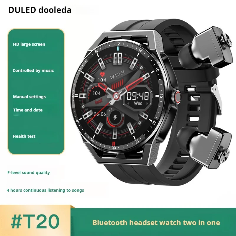2in1 T20 Bestselling TWS Earbuds Smartwatch with Heart Rate Sleep Monitoring Music Control Multifunctional