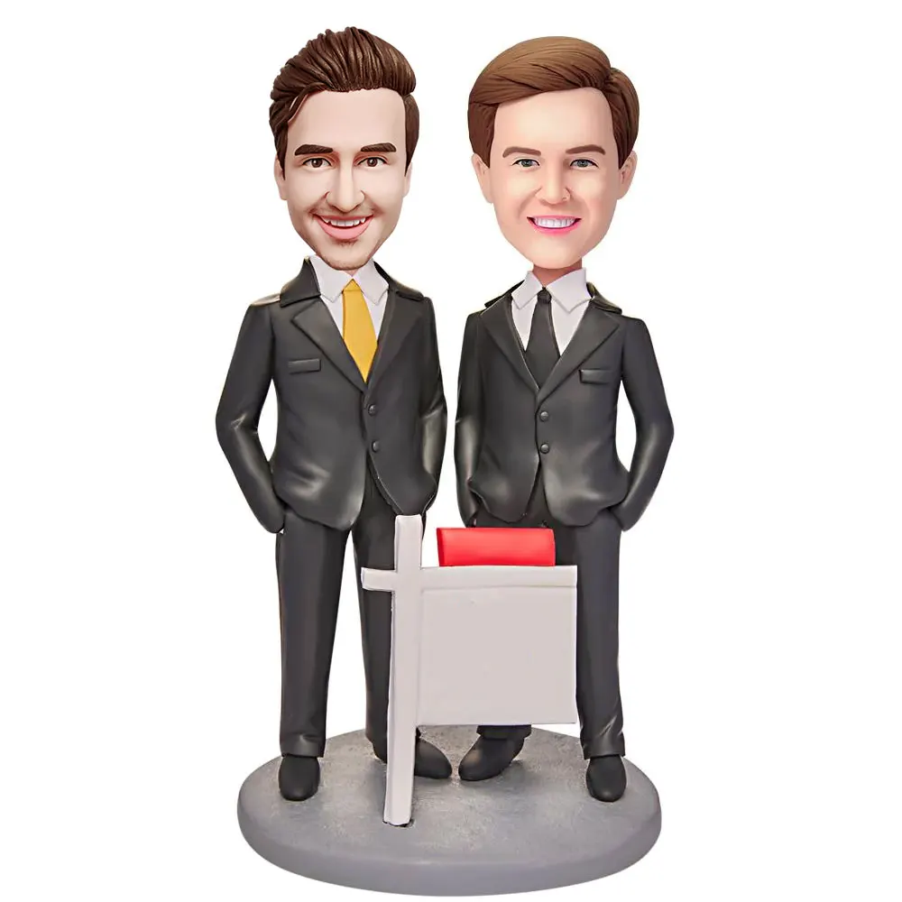 Home Decor Custom Bobblehead Figurine Personalized Two Person-businessman In Black Suit Custom Doll Head Craft