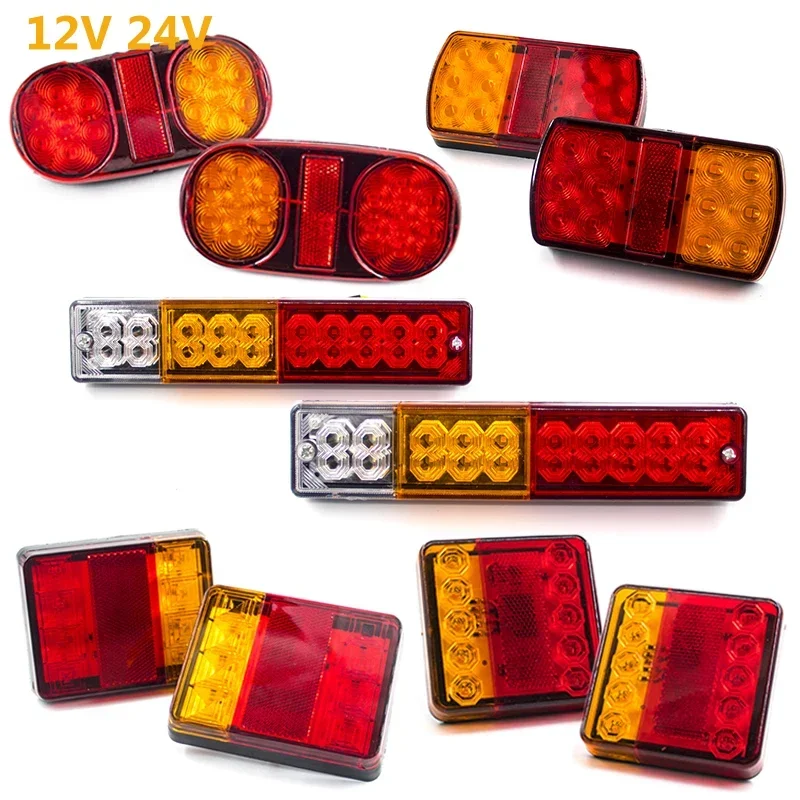 2Pcs 12V 24V Car 8 10 12 20 32 LED Tail Light Rear Turn Signal Rear Stop Brake Revese Lamp Indicator Trailer Truck Waterproof