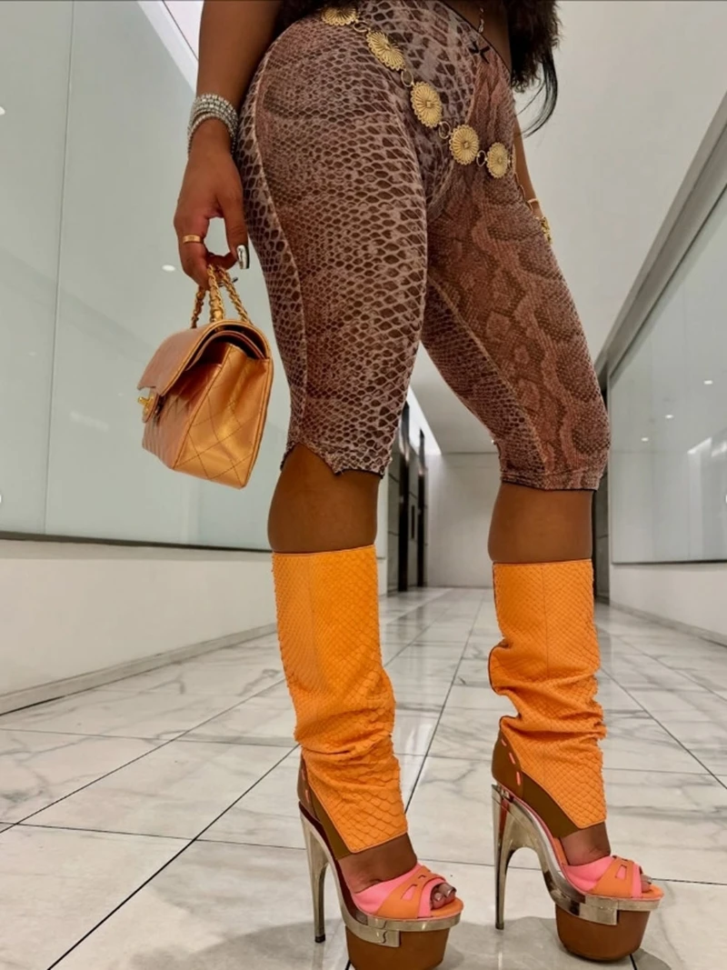 STYLISH LADY Snake Printed Calf Length Pants 2025 Summer Women High Waist Skinny Sexy Nightclub Street Leggings Trousers