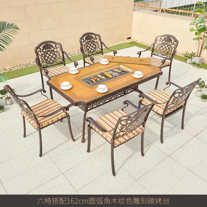 Outdoor courtyard leisure party barbecue tables and chairs cast aluminum waterproof sunscreen furniture barbecue tables