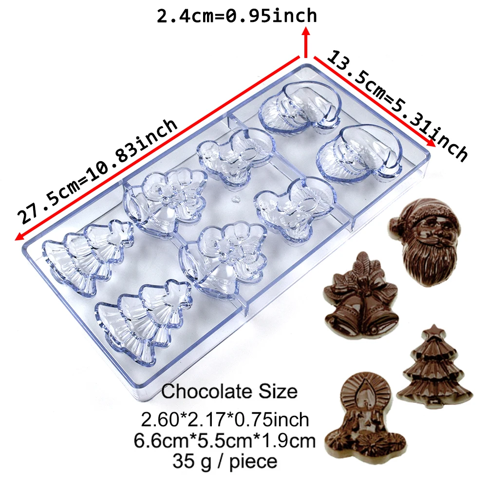 Chocolate Mold Polycarbonate for Christmas Santa Claus Shape Candy Confectionery Baker Pans Trays Baking Tools Utensils