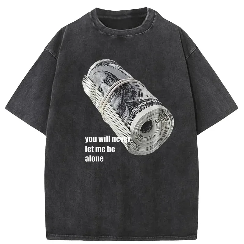 

Summer 100% Cotton Washed Tshirt Bundle of Banknotes Vintage Tshirt Men Streetwear Hip Hop Print T-Shirt Harajuku Clothes