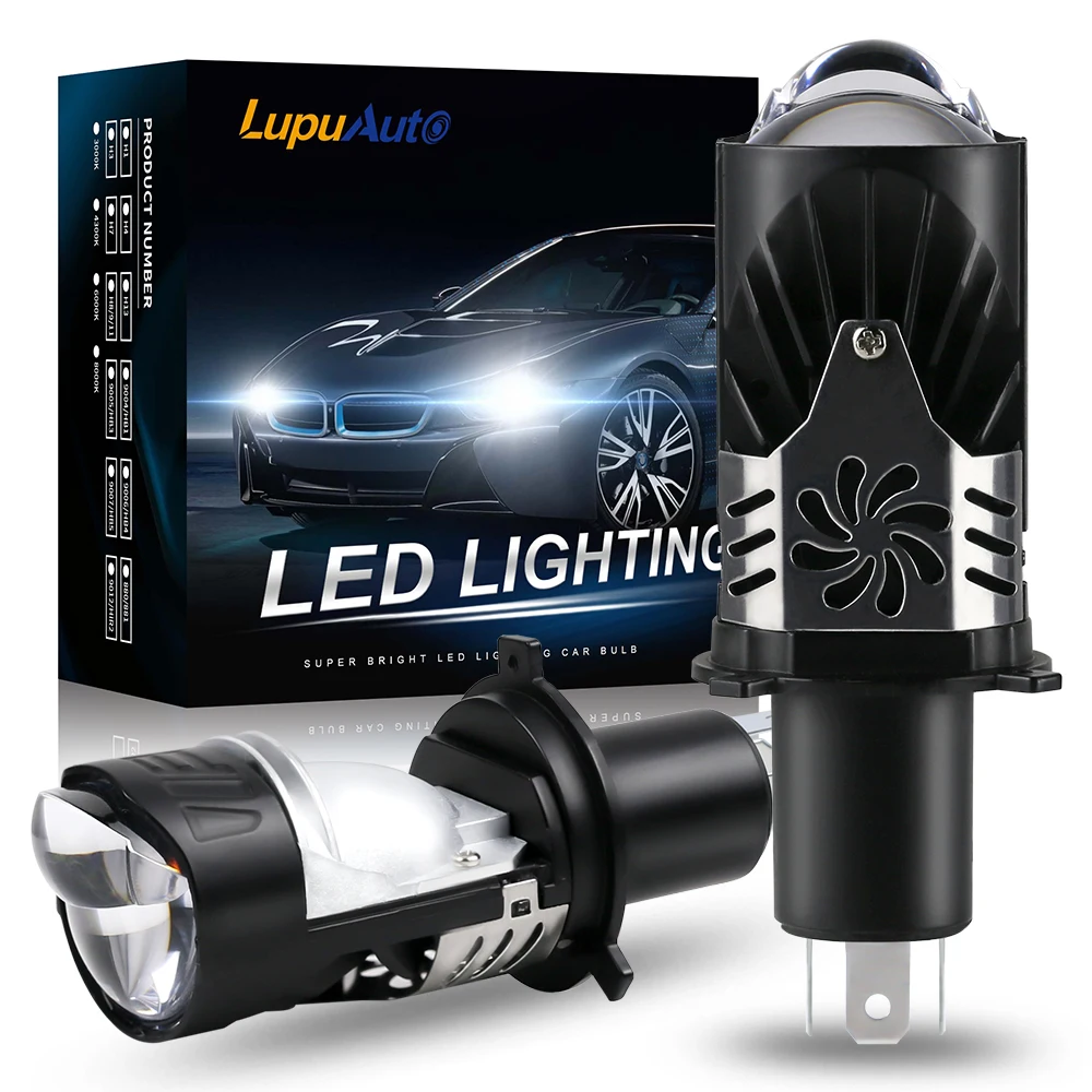 2pcs H4 LED Dual Lens Lamp Lens Mini H4 Headlight Laser Lens High Power for Cars High Beam Low Beam Projector Canbus Turbo Fan