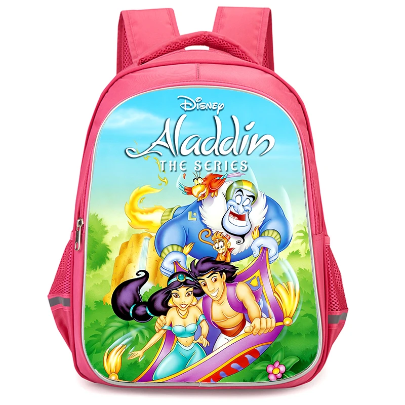 16-inch Aladdin School Bags with Double Zipper Pocket,Cartoon Pink Backpack for Boys Girls,Durable Kid Bags for Pupil Students