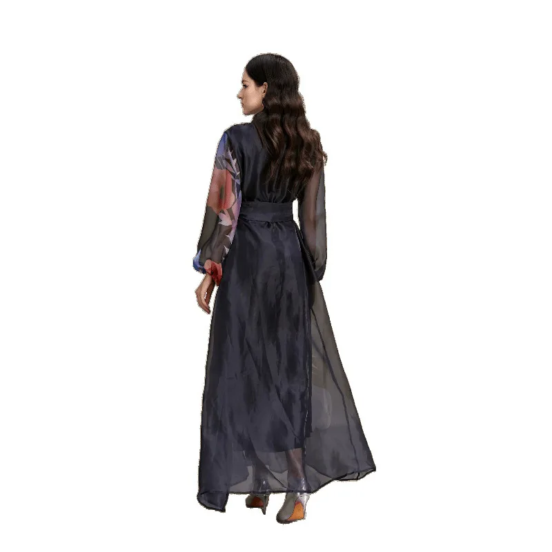 KAROLINA2025 Début de l'automne imprimé floral Long Dr col montant lanterne Sve Holiday Street Sle taille mi haute Thiened W...