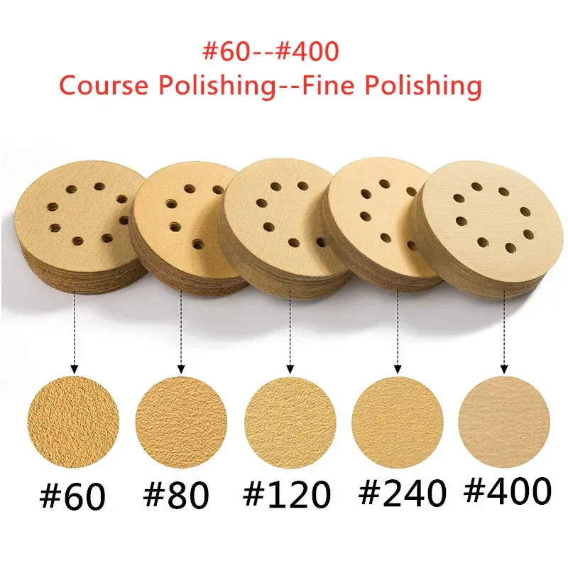 

For Polishing Random Orbital Sander 5 Inch Yellow Sanding Discs 8 Holes 125mm Hook And Loop Aluminum Oxide Sandpapers