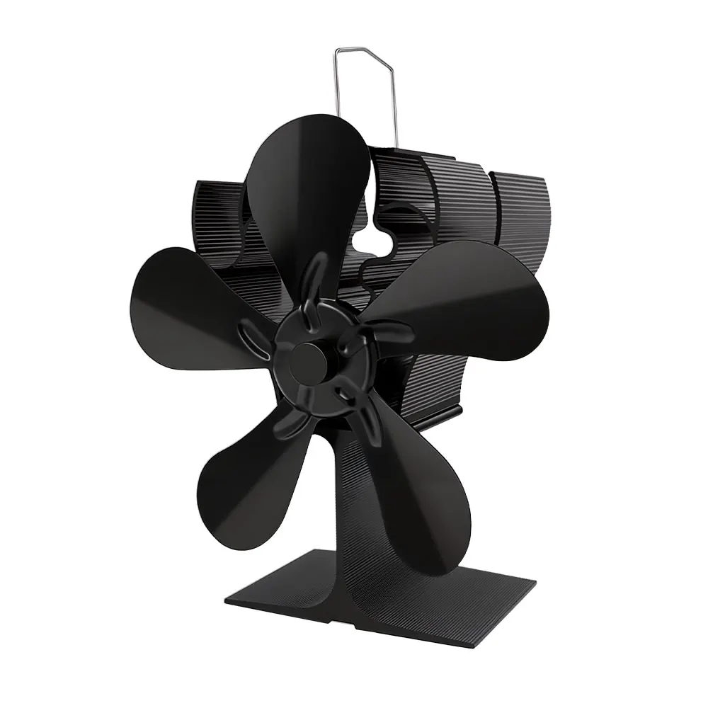 Heat Powered Stove Fan Eco Quiet Black 5 Blades Log Wood Burner Fireplace Fan Efficient Heat Distribution Winter Warmer Home