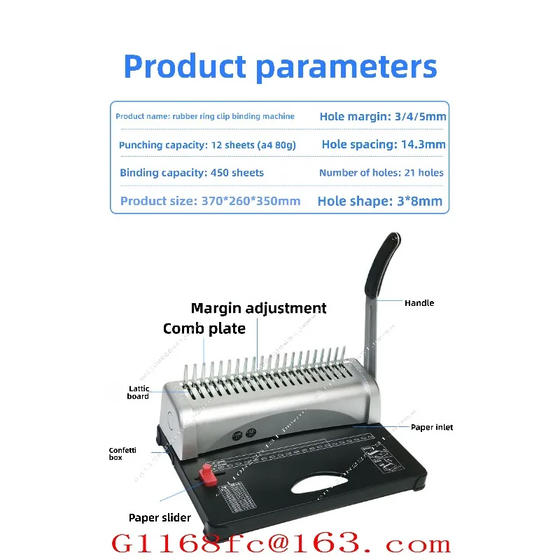 Rubber Ring Clip Comb Binding Machine 21 Holes Manual Contract Tender File Punching Machine